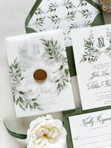 Greenery Floral Vellum Wrap Wedding Invitation Set