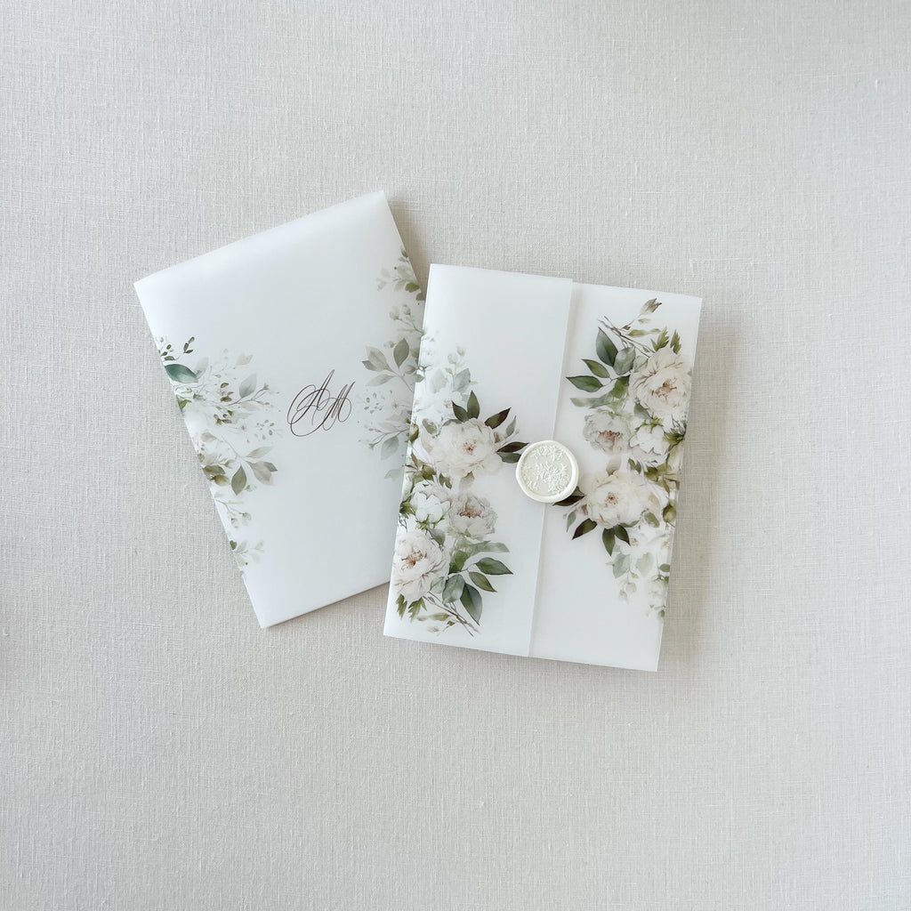 White Floral Vellum Wrap for DIY Wedding Invitation Cotton Willow