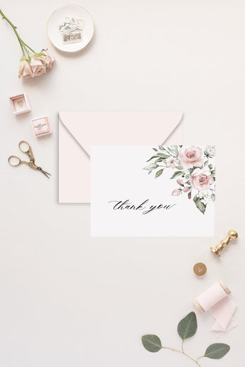 Dusty Rose Floral Wedding Thank You Card