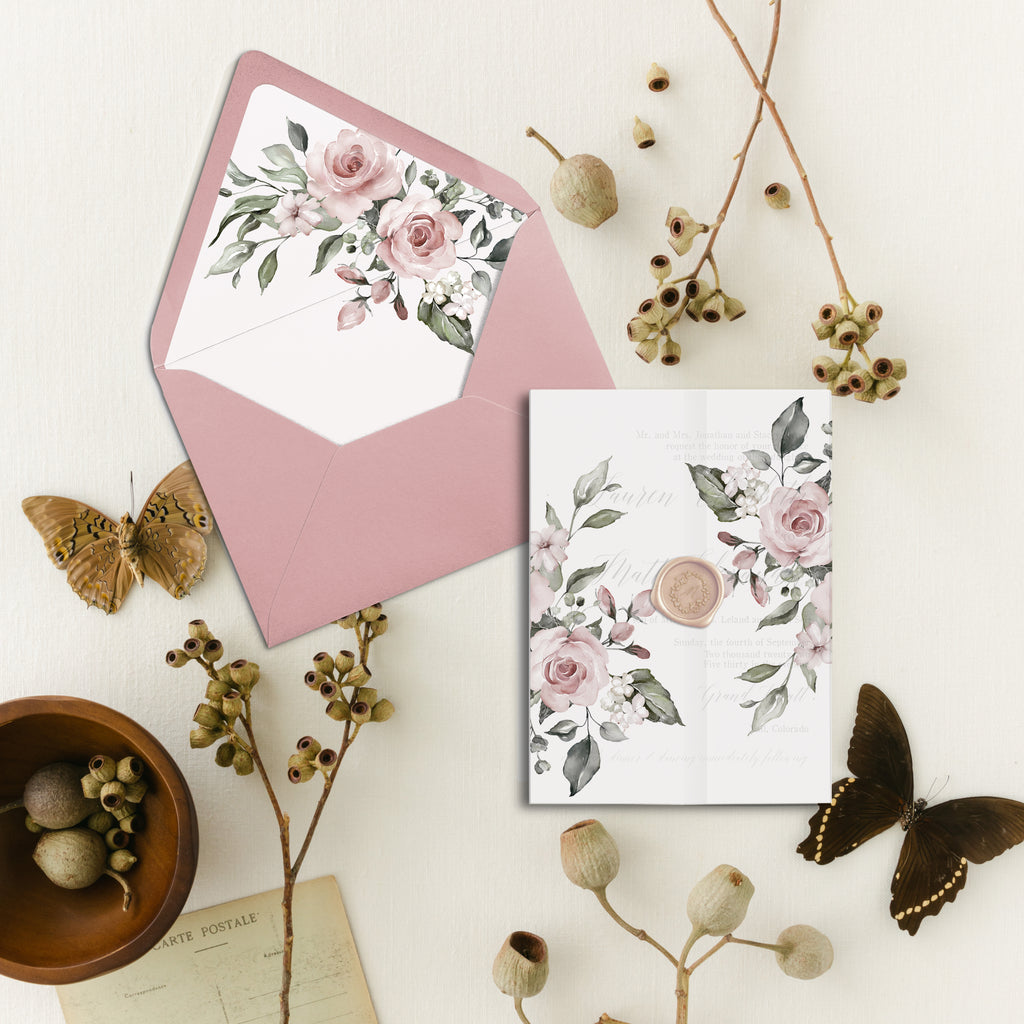 Elegant Floral Vellum Overlay, Envelope liners - Cotton Willow