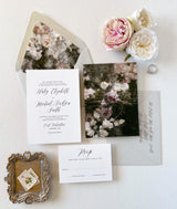 Vintage Floral Wedding Invitation with Vellum Wrap and Twine