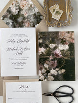 Vintage Floral Wedding Invitation with Vellum Wrap and Twine