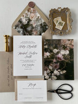 Vintage Floral Wedding Invitation with Vellum Wrap and Twine