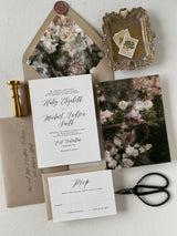 Vintage Floral Wedding Invitation with Vellum Wrap and Twine