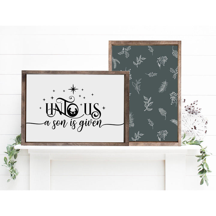 Christmas Wood Sign, Unto Us is Born