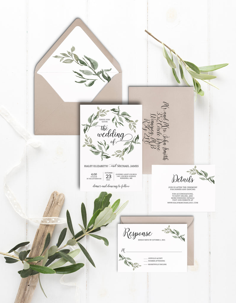 Modern Greenery, Handmade Paper Wedding Invitation - Cotton Willow Design  Co.