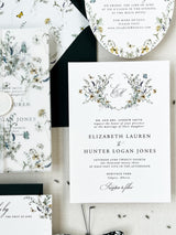 Wildflower Floral Vellum Wrap Wedding Invitation Set with Wax Seal