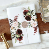 Burgundy, Blush Gold Wax Seal Vellum Wrap Jacket with Gold Wax Seal for DIY Wedding Invitation