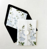 Elegant Dusty Blue Floral Wedding Invitation Vellum Wrap for DIY wedding