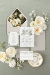 Monogram Wedding Invitation, Greenery Watercolor