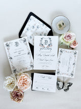 Dusty Blue Floral Monogram Wedding Invitation Suite