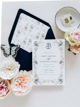 Dusty Blue Floral Monogram Wedding Invitation Suite