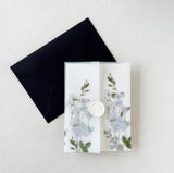 Elegant Dusty Blue Floral Wedding Invitation Vellum Wrap for DIY wedding