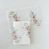 Vellum Jacket Floral Blush Pink and Blue Vellum Wrap for 5 x 7 Wedding Invitation