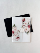 Elegant Burgundy Floral Vellum Wrap for DIY Wedding Invitation