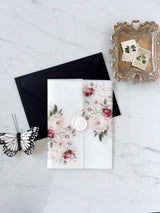 Elegant Burgundy Floral Vellum Wrap for DIY Wedding Invitation