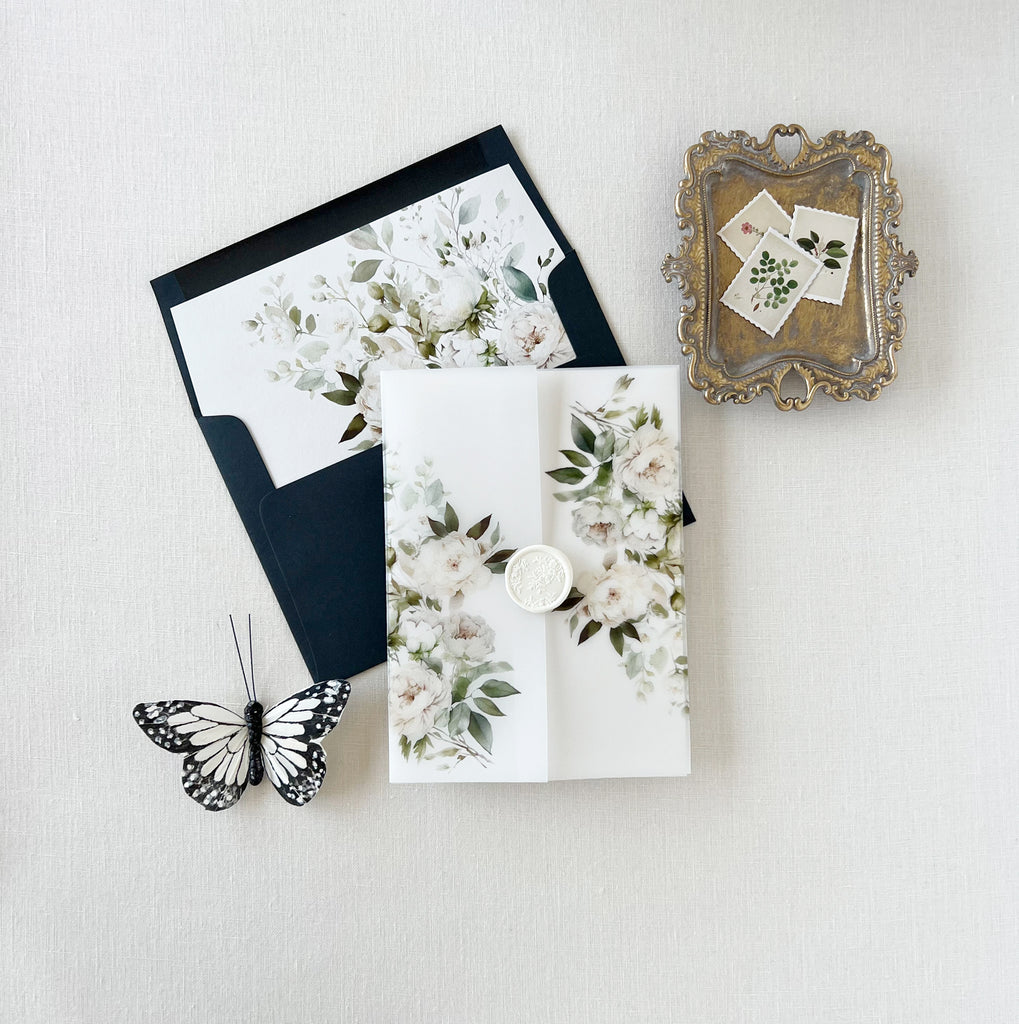 White Floral Vellum Wrap for DIY Wedding Invitation Cotton Willow