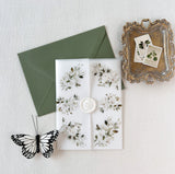 White Elegant Floral Vellum Wrap for DIY Wedding Invitation
