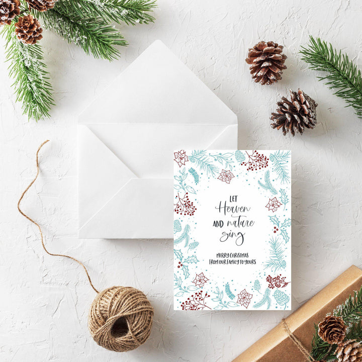 Letterpress Holiday Christmas Card, Let Heaven and Nature Sing