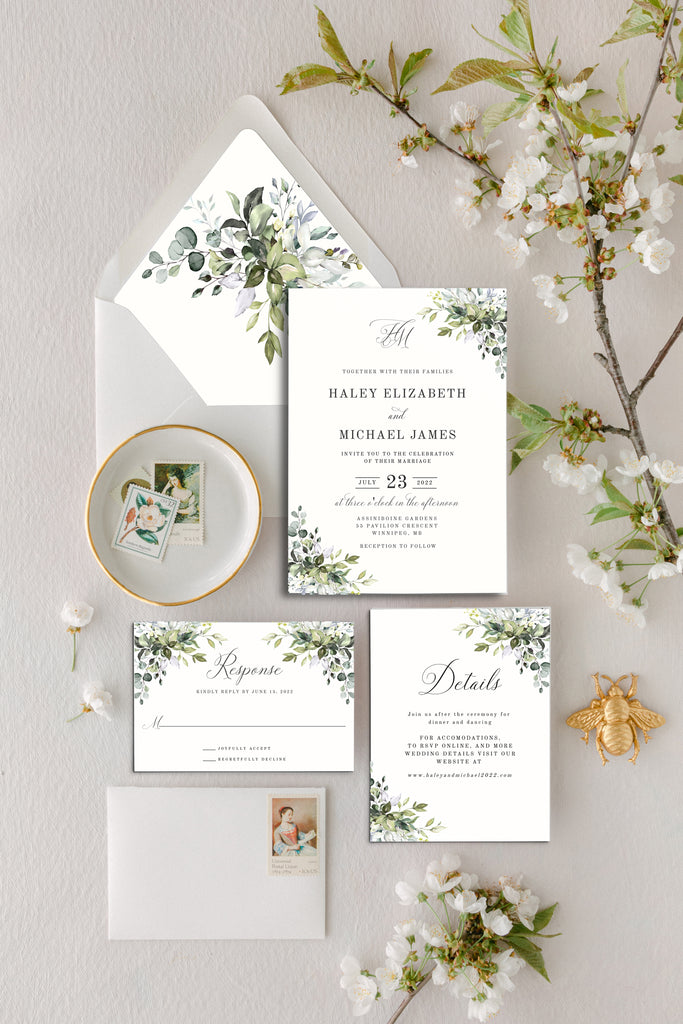 Rustic Greenery Wedding Invitation Set Download - Cotton Willow Design Co.