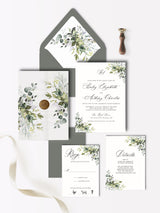 Greenery Wedding Invitation Set with Vellum Wrap