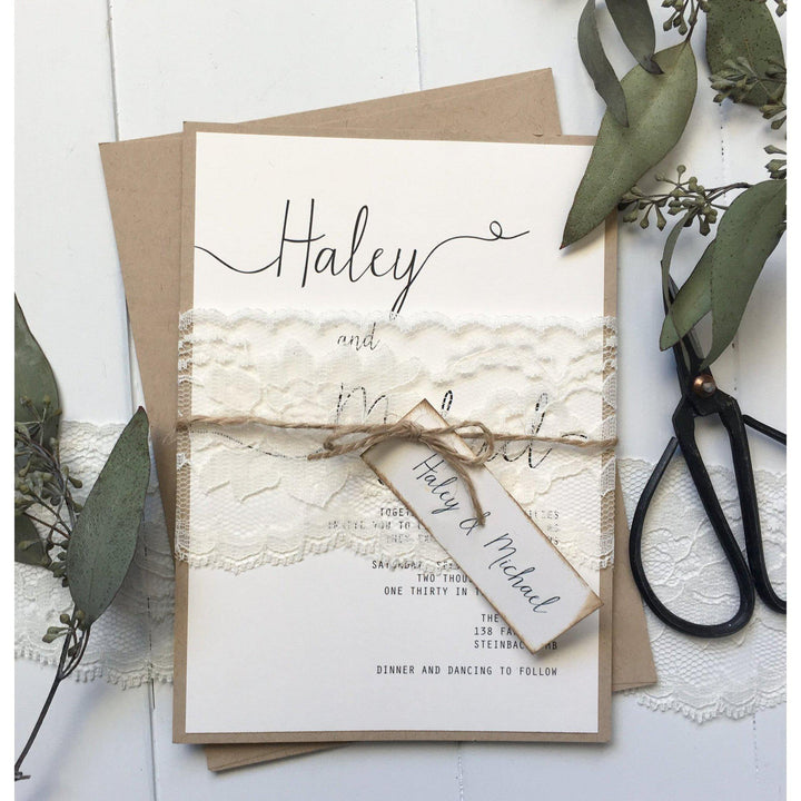 Rustic Wedding Invitation, Vintage Lace - Cotton Willow Design Co.