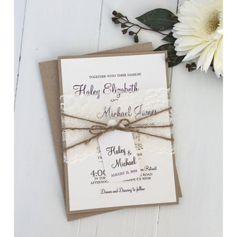 rustic wedding invitation, vintage wedding, wedding invitation, lace wedding invitation, elegant wedding 