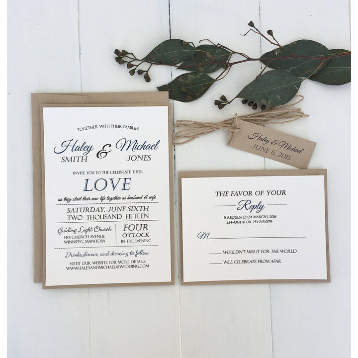 Rustic Wedding Invitation, Greenery, Kraft - Cotton Willow Design Co.