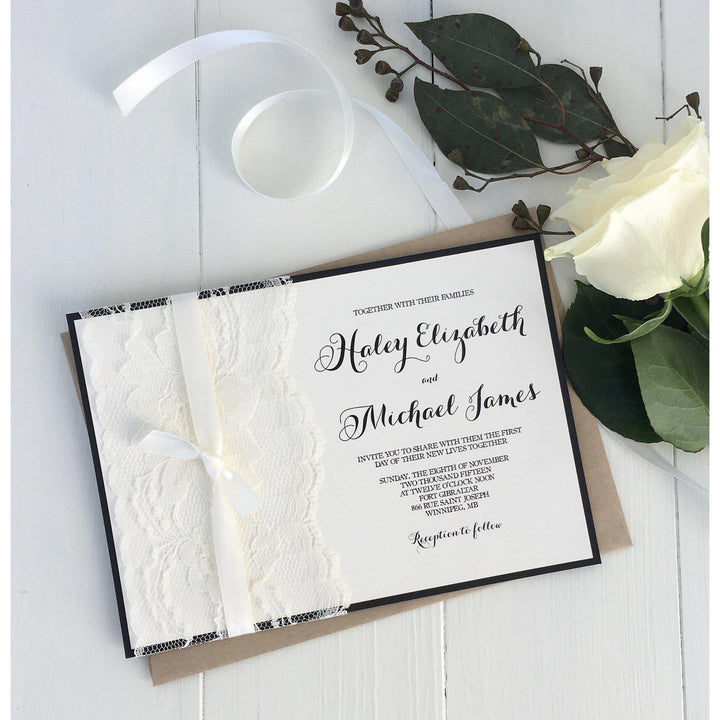 elegant wedding invitation, vintage wedding invitation, lace wedding invitation