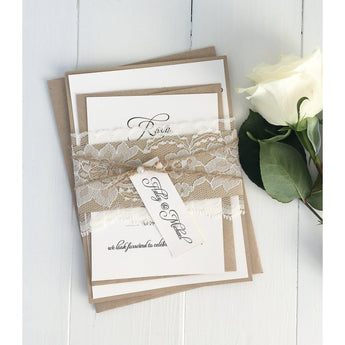 vintage wedding invitation, rustic wedding invitation, lace wedding invitation