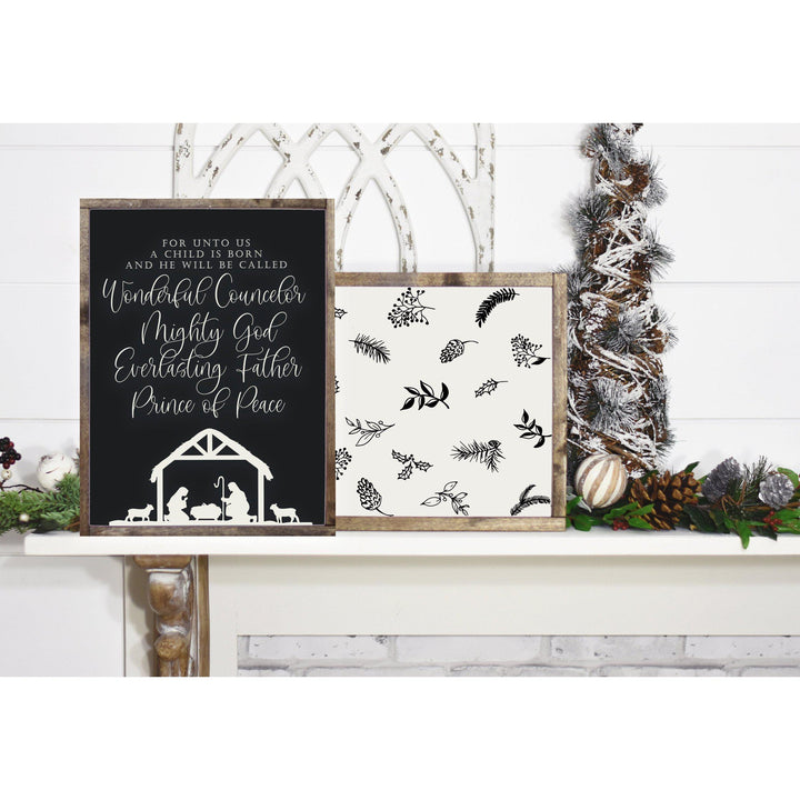 For Unto Us Is Born Rustic Christmas Wooden Sign