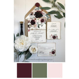 Rustic Burgundy Floral Wedding Invitation