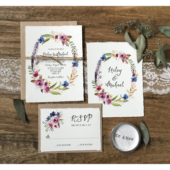 Boho, Rustic Wedding Invitation, Deckled Edges-Wedding Invitation Suite-Love of Creating Design Co.