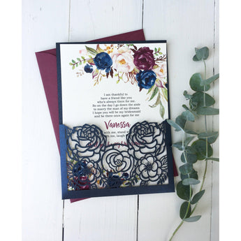 Elegant Navy and Burgundy Floral Bridesmaid Card-Bridesmaid Proposal-Love of Creating Design Co.