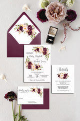Burgundy and Blush Floral Wedding Invitation Suite Printable