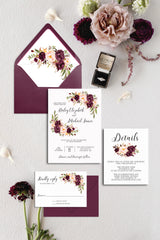 Blush and Burgundy Floral Wedding Invitation Suite Digital Download
