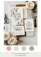 Elegant Romantic Blush Floral Letterpress Wedding Invitation Set