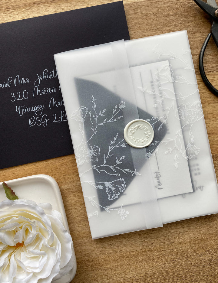 Classic Black and White Vellum, Letterpress Wedding Invitation