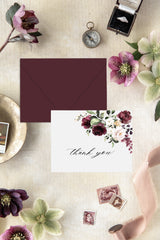 Burgundy and Blush Floral Thank you Card