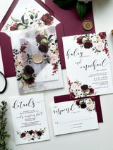 Burgundy and Blush Floral Vellum Wedding Invitation