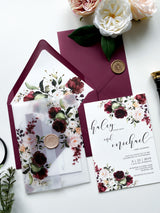 Burgundy and Blush Floral Vellum Wedding Invitation