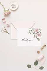 Dusty Rose Floral Wedding Thank You Card
