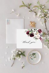Burgundy and Blush Floral Thank you Card