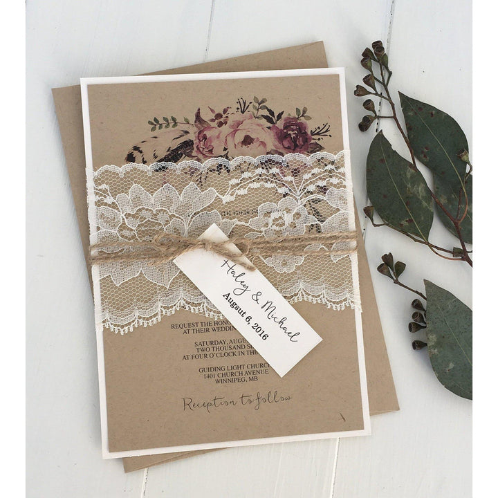 Rustic Wedding Invitation, Vintage Lace - Cotton Willow Design Co.