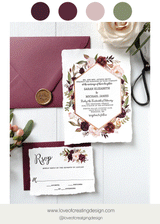 Letterpress Wedding Invitation, Marsala and Blush Floral