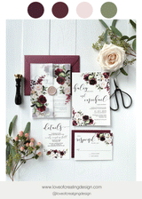 Burgundy and Blush Floral Vellum Wedding Invitation