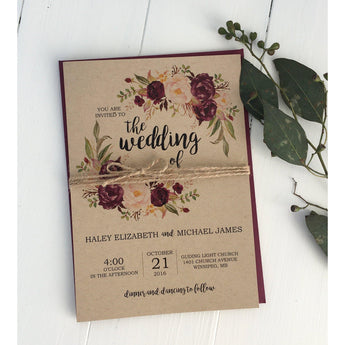 rustic marsala wedding invitation