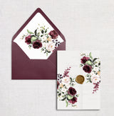 Burgundy Blush Floral Vellum Invitation Jacket, Envelope liners