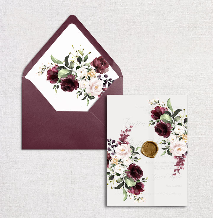 Dusty Rose Floral Wedding Invitation Envelope Liners - Cotton