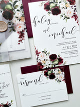Burgundy and Blush Floral Vellum Wedding Invitation